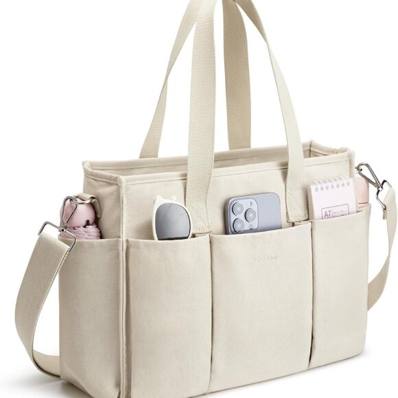 Versatile Medium Canvas Tote with Zipper and Removable Strap - Perfect for Work - Picture 1 of 9